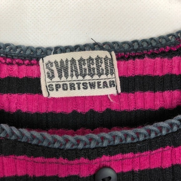 Swagger 90s Y2K Vintage Grunge Preppy Academia Clueless Womens Henley Top Medium - Picture 5 of 6